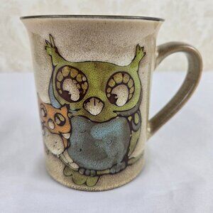 Ceramic Coffee Mug Vintage Look Owls Sturdy Stable Base